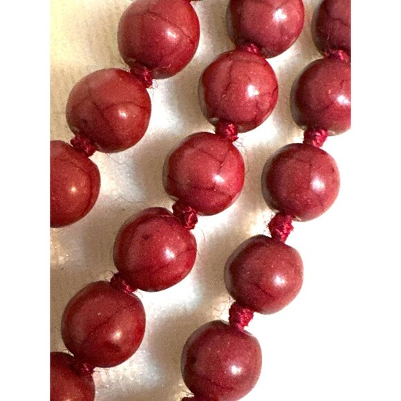 Extra Long Red Howlite Bead Necklace Continuous 58" Exotic Jewelry Earthy Stone - Picture 2 of 9